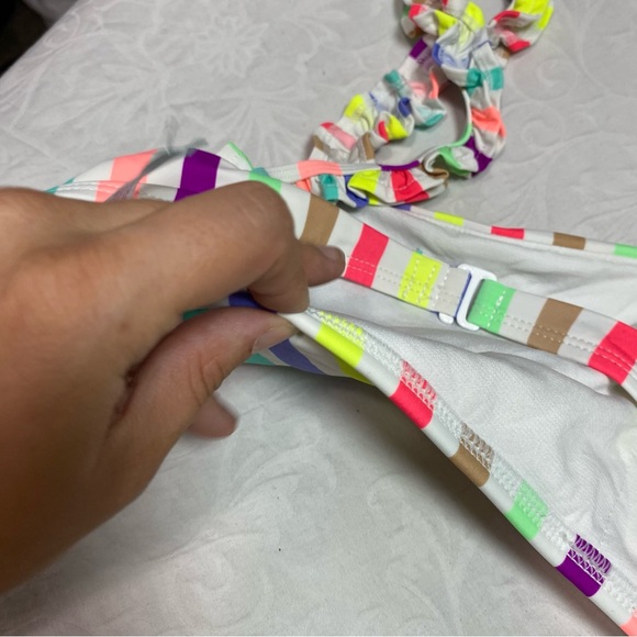 NEW Womens Rainbow Striped Ruffle Strap Bandeau Bikini Top Size XL 15-17 Padded - Picture 7 of 7